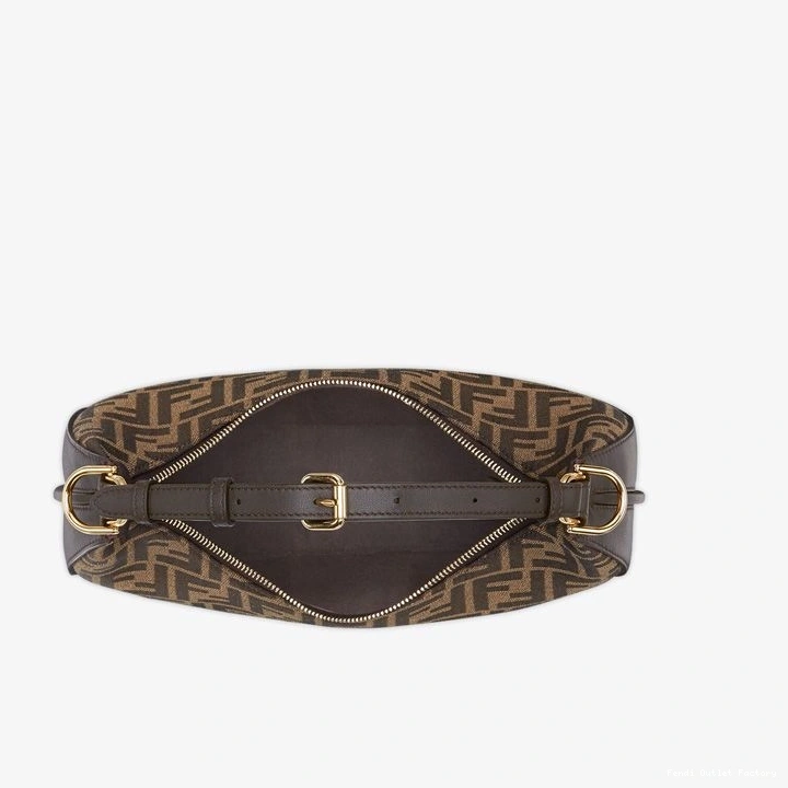 Affordable HOT Bag Fabric FF Fendi In Brown Motif Fendigraphy Hobo Small 0822